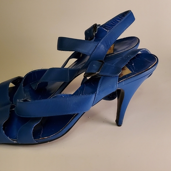 Vintage 70s Marc Alpert Blue Strappy Open Toe Disco Stiletto - Picture 11 of 14